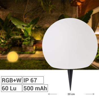 Preview: Solar LED light ball, Ø 20cm, RGBW with remote control, 60 Lu, IP67. Color changing light globe for garden & terrace, weatherproof & wireless