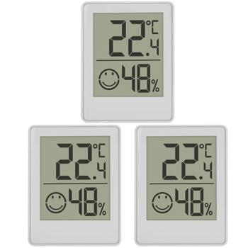 Preview: Thermo-hygromètre numérique compact - Lot de 3 pour climat intérieur optimal - Affichage digital température/humidité - Support/mural - Pile CR2032 incluse