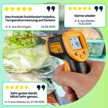 Preview: Infrarot-Thermometer mit Laser – präzise, berührungslose Temperaturmessung von -50 bis +400 °C, ideal für Küche, Handwerk & Technik