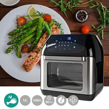 Preview: Friteuse à air chaud 9 en 1, 12 L, pour faire frire, griller, sécher, cuire, gratiner ou rôtir à la broche, écran tactile, 9 programmes, minuterie