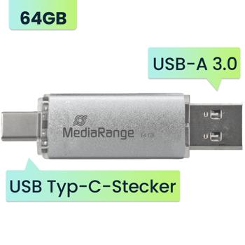 Preview: Hochwertiger USB Speicherstick 64GB – mit USB-C & USB 3.0 Stecker für ultraschnelle Datenübertragung, kompatibel mit PC & Smartphone