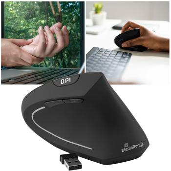 Ergonomische 6-Tasten Funkmaus für Rechtshänder - Kabellos, Vertikal Design für natürliche Handhaltung - Optischer Sensor, Win/Linux/Apple OS - USB 2.0