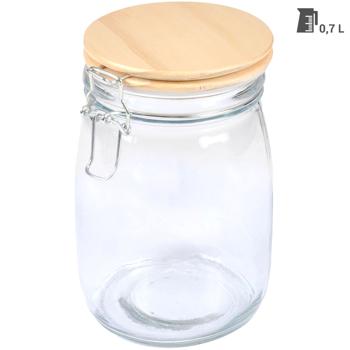 Preview: 2er-Set Vorratsglas mit Bügelverschluss - Glasdose Bambus-Deckel luftdicht - 0,7l Fassungsvermögen - transparent/braun - stilvoll & praktisch