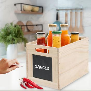 Preview: set di 2 scatole di legno con lavagna, scatola per etichettatura, 30 x 20 x 20 cm