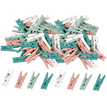 Preview: 2er-Set Mini-Klammern aus Holz - 80 Stück in 4 Pastell-Farben - Für Fotos, Karten, Deko & Tütenverschluss - 2,5 cm Länge - Hygienisch & stilvoll