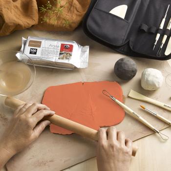 Preview: 4er-Set selbsthärtender Naturton Terrakotta - 4x 500g Modelliermasse für Skulpturen & Deko Figuren - Lufttrocknend, bemalbar & fördert Kreativität