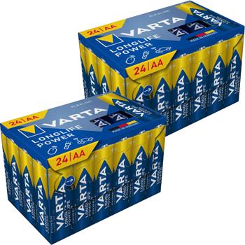 Preview: Piles alcalines VARTA Longlife Power AA/Mignon LR6 - Pack géant 2x24 piles - Idéal télécommandes, lampes, jouets - 1.5V - Qualité prouvée, durée de vie 10 ans