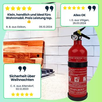 Preview: 2er-Set Effektiver kompakter ABC Pulver Feuerlöscher, 1 kg, Brandklassen 5A 34B C, ideal für Küche, Haushalt, Auto, beim Grillen und Camping