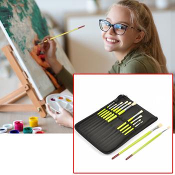 Preview: Set di pennelli con custodia, 12 pezzi, setole naturali, pennelli tondi/piatti