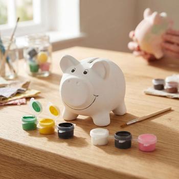 Tirelire en céramique à peindre - 11 cm - Loisir créatif/DIY pour enfants et adultes - 6 couleurs fournies - Idéale pour offrir ou décorer