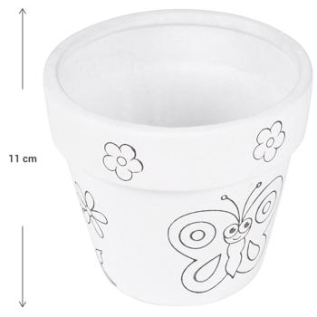 Preview: Keramik-Blumentopf zum Bemalen, 6 bunte Farben, mit Motiven bedruckt, Ø 12 cm