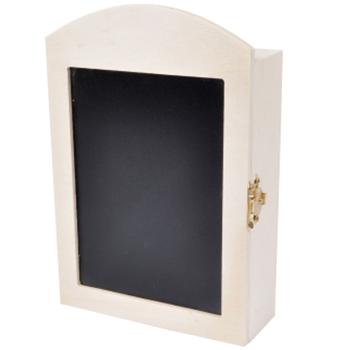 Preview: Schlüsselkasten mit Schiefertafel - Ideale Schlüsselaufbewahrung & Ordnung für Zuhause - Holzgehäuse, Metallhaken, 13x5x19 cm