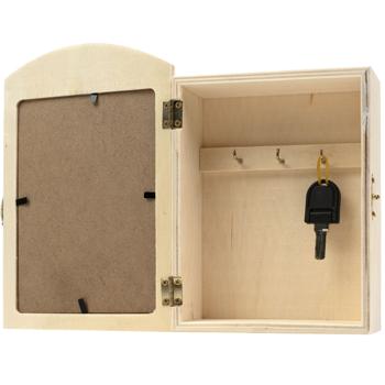 Preview: Schlüsselkasten mit Schiefertafel - Ideale Schlüsselaufbewahrung & Ordnung für Zuhause - Holzgehäuse, Metallhaken, 13x5x19 cm