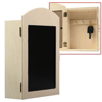 Preview: 2er-Set Schlüsselkasten mit Tafel - Schlüsselaufbewahrung & Notiztafel für Eingangsbereich - Holzgehäuse, Metallhaken, 2 abwischbare Tafelstifte, 13x5x19cm