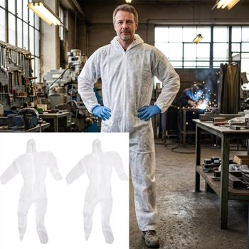 Set of 2 protective overalls in polypropylene fabric – disposable coverall with zip, hood & elastic – one size – protection against dirt, grease and dust