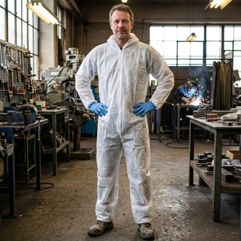 Preview: Set of 2 protective overalls in polypropylene fabric – disposable coverall with zip, hood & elastic – one size – protection against dirt, grease and dust
