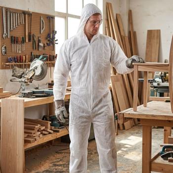 Preview: Set of 2 protective overalls in polypropylene fabric – disposable coverall with zip, hood & elastic – one size – protection against dirt, grease and dust