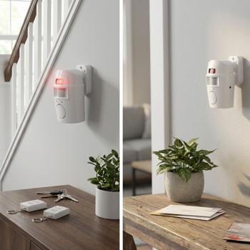 Preview: 2-piece set of motion detectors with alarm function and two remote controls, 105 dB, wireless burglary protection with loud alarm