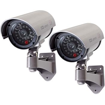 set di 2 telecamere di sorveglianza fittizie (grigie) con LED di segnalazione - Telecamera fittizie ingannevolmente reali (IP44) per una maggiore sicurezza intorno alla casa