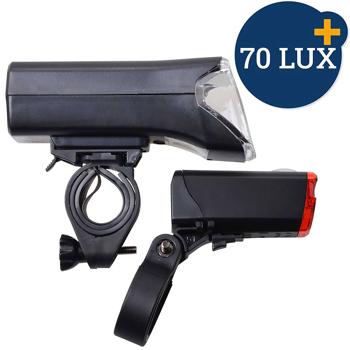 Preview: Kit Éclairage Vélo LED Avant & Arrière Noir - Visibilité Maximale Jour & Nuit - 3 Niveaux de Luminosité - IPX3/IPX4