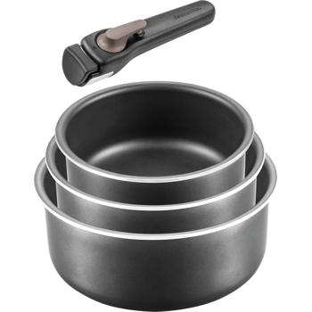 Preview: Komfortables Kochtopf-Set, 3er, schwarz, abnehmbarer Griff – 1,2L, 1,8L, 2,5L, Antihaft, für alle Herdarten & Backofen geeignet