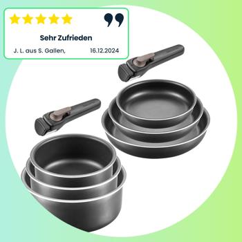 Preview: Komfortables Kochtopf-Set, 3er, schwarz, abnehmbarer Griff – 1,2L, 1,8L, 2,5L, Antihaft, für alle Herdarten & Backofen geeignet