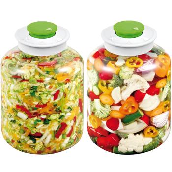 Preview: set of 2 large fermentation jars (5 liters) with vent valve: Ideal for sauerkraut, kimchi & co. - Easy & safe fermentation
