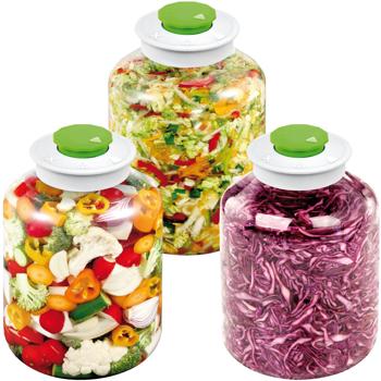 Preview: set of 3 large fermentation jars (5 liters) with vent valve: Ideal for sauerkraut, kimchi & co. - Easy & safe fermentation