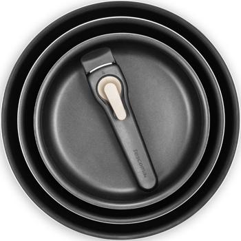 Preview: Robusto set di pentole con manico rimovibile, 3 pentole, 3 padelle, rivestimento antiaderente, manici ergonomici