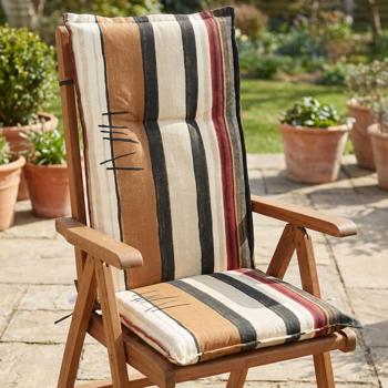 Preview: lot de 2 coussins élégants à rayures pour fauteuils de jardin, tons terre, 123x50x6 cm - Design élégant pour des heures de confort sur votre chaise de jardin