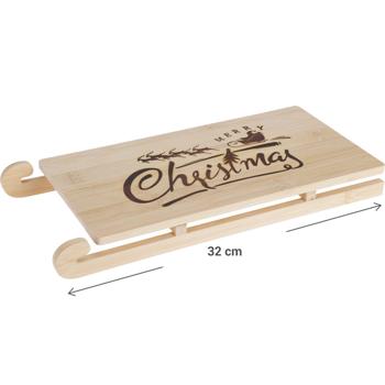Preview: 2er-Set Serviertablett Weihnachtsschlitten aus Bambus - 32 cm Länge - Ideal für Weihnachtsgebäck & Festessen - Merry Christmas Inschrift - Vielseitige Deko
