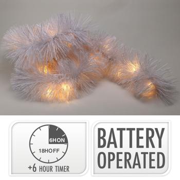 Preview: 2er-Set LED-Lametta Girlande - Weiss 2,7m - Mystischer Glanz, Timer & Batteriebetrieb - Sicherer Christbaumschmuck Weihnachtsdeko