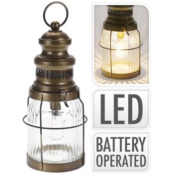 Preview: 2er-Set Retro LED-Laterne Industrial Vintage Stil - H29 cm - Sichere Wohlfühloase mit Timerfunktion - Kabellos Batteriebetrieben - Glas/Metall