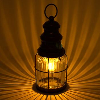 Preview: 2er-Set Retro LED-Laterne Industrial Vintage Stil - H29 cm - Sichere Wohlfühloase mit Timerfunktion - Kabellos Batteriebetrieben - Glas/Metall