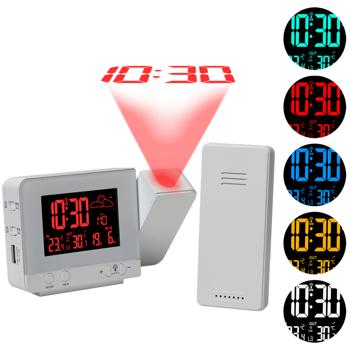 Preview: 2-in-1: sveglia a proiezione e stazione meteo wireless (bianco) - Proiezione dell‘ora, dati meteo, sensore esterno, porta di ricarica USB - Pratico e conveniente