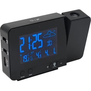 Projection alarm clock with radio-controlled weather station, USB port ...