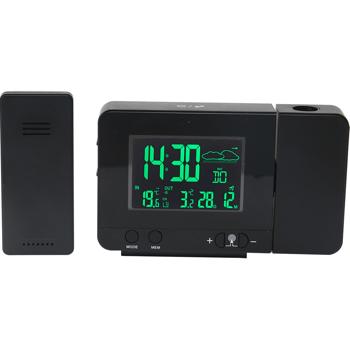 Preview: Réveil à Projection Météo - Heure/Température Int/Ext, Calendrier, Port USB - Capteur Extérieur 60m, Radio-piloté, Noir