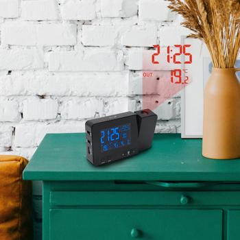 Preview: Réveil à Projection Météo - Heure/Température Int/Ext, Calendrier, Port USB - Capteur Extérieur 60m, Radio-piloté, Noir