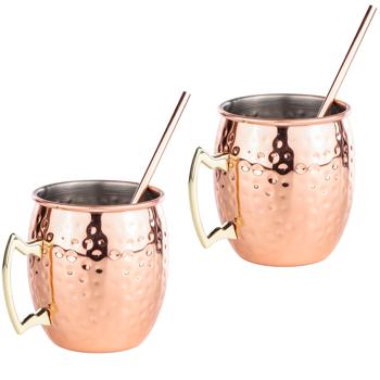 Gobelets Moscow Mule classiques, 2 pièces avec pailles, 500ml