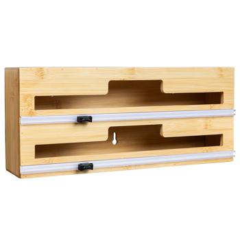 Preview: Practical bamboo foil dispenser for 2 rolls incl. foil cutter