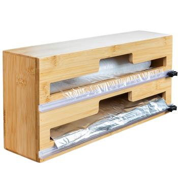 Preview: Practical bamboo foil dispenser for 2 rolls incl. foil cutter