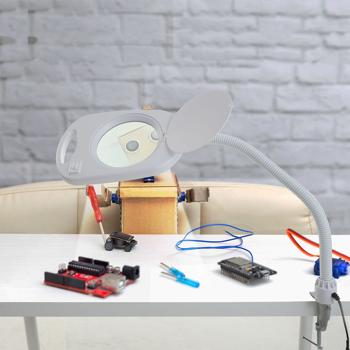 Preview: Lampe-loupe LED Grossissement x5 - Éclairage 450 Lumens pour Bricolage Maquillage Réparation - Bras articulé 360° Pince Étau - 5W 6000K