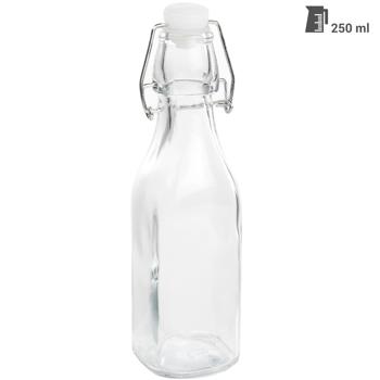 Preview: Bottiglia di vetro con tappo oscillante, quadrata, 250 ml