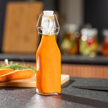 Preview: Bottiglia di vetro con tappo oscillante, quadrata, 250 ml