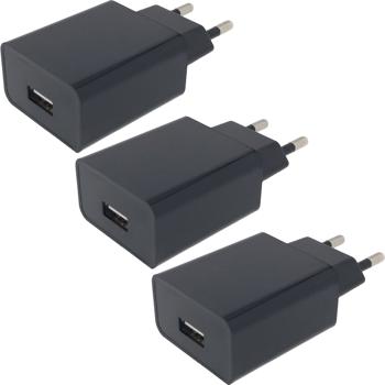 Preview: 3er-Set USB-A-Ladegerät 10W schwarz - Vielseitiges Laden für Smartphones Tablets Kameras - Kompaktes Netzteil 100-240V 5V DC