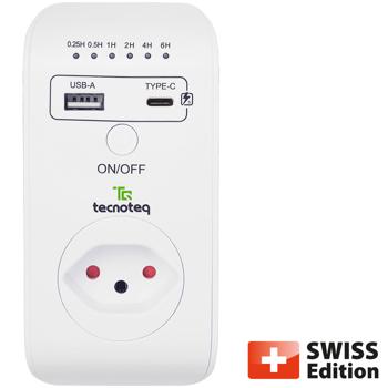 Preview: set of 3 sockets with 2x USB charging port, 3.1 A, timer, overvoltage protection, Swiss Edition