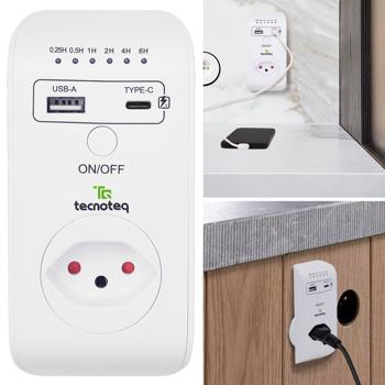 Preview: set di 3 prese di corrente con 2x porta di ricarica USB, 3,1 A, timer, protezione da sovratensione, Edizione Svizzera
