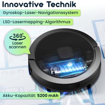 Preview: Saugroboter mit Wischfunktion, SmartLife App-Steuerung, Ladestation, Laser-Navigation, für Hartböden (Laminat, Parkett, Fliesen), Teppiche, Haare Preview: Saugroboter mit Wischfunktion, SmartLife App-Steuerung, Ladestation, Laser-Navigation, für Hartböden (Laminat, Parkett, Fliesen), Teppiche, Haare