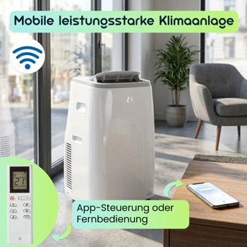 Preview: Mobile leistungsstarke Klimaanlage, Exzellente Kühlleistung 16.000 BTU, mit Entfeuchter, App-Steuerung, Energieklasse A, Klimagerät in weiss