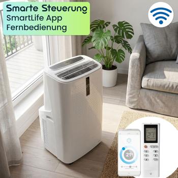 Preview: Mobile Klimaanlage mit 12.000 BTU, leistungsstark & leise, mit Entfeuchter, Timer & App-Steuerung, auf Rollen für flexiblen Einsatz in jedem Raum